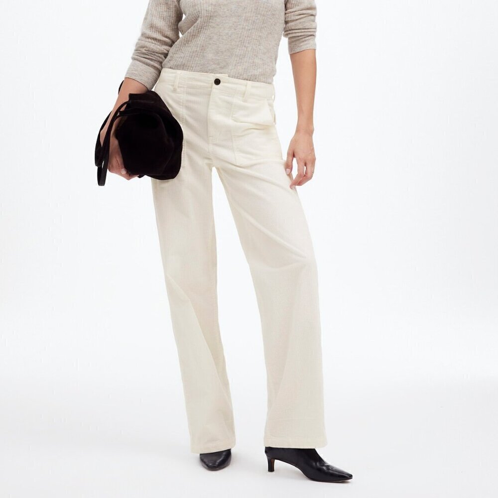 Madewell Petite Corduroy Low Slung Baggy Utility Pants White Size 26P NWT
